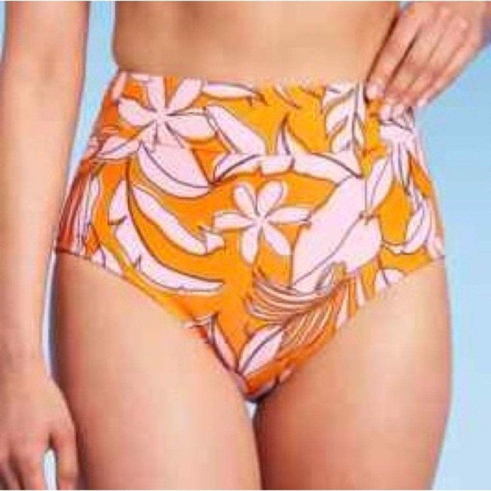 NEW Kona Sol High Waist Orange Floral Bikini Bottom